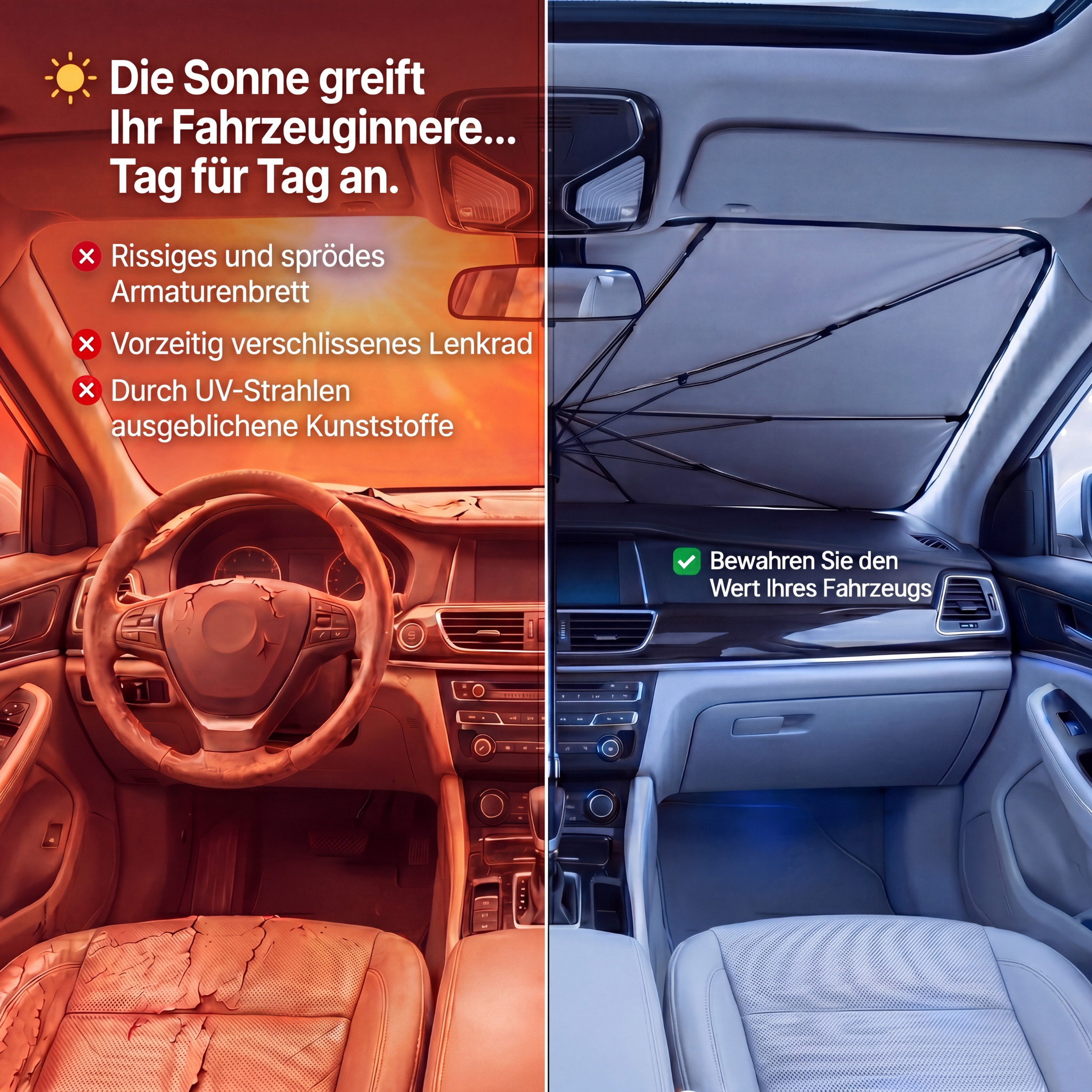 UVX26 PRO™ Sonnenblende – Bis zu 30 °C weniger Hitze im Fahrzeuginnenraum