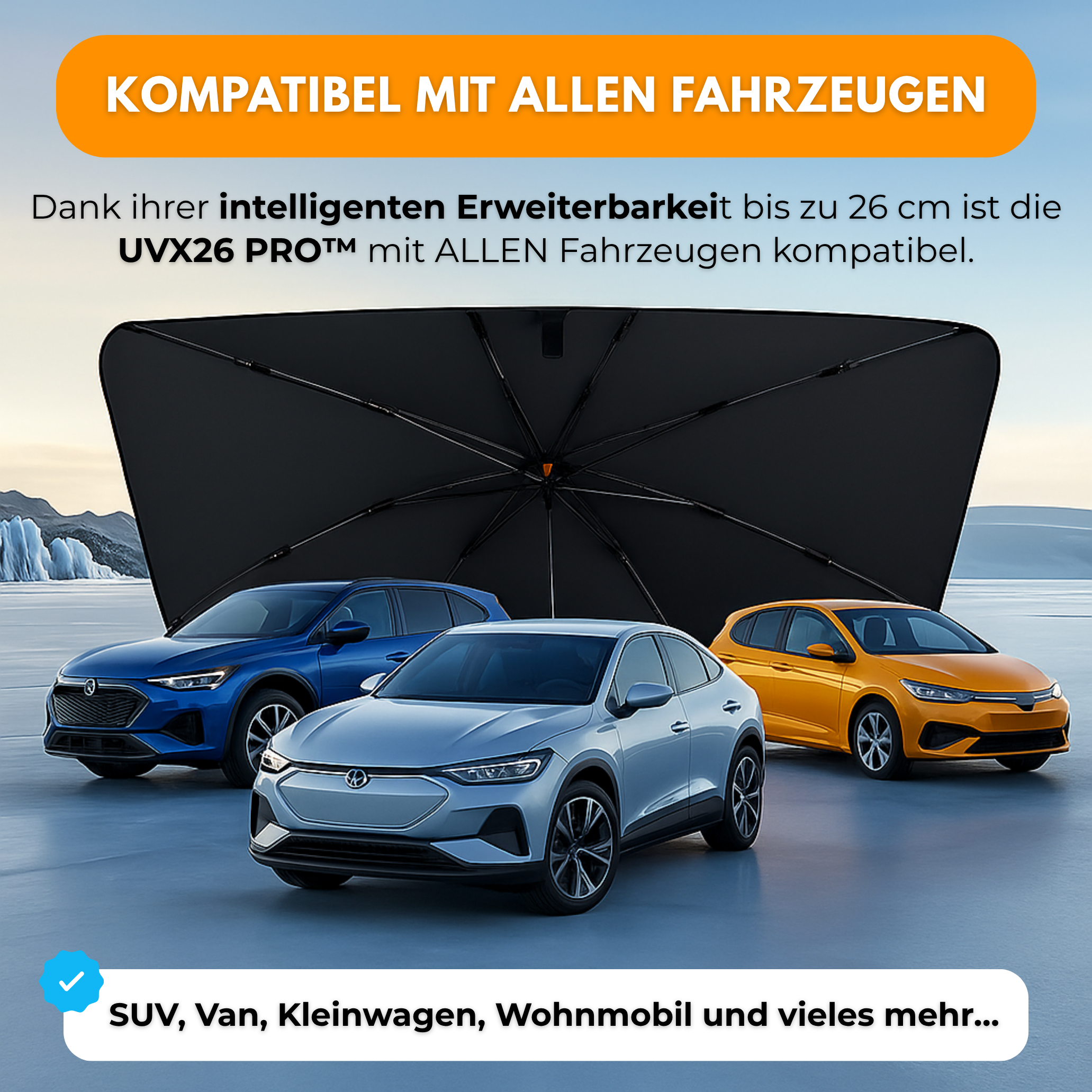 UVX26 PRO™ Sonnenblende – Bis zu 30 °C weniger Hitze im Fahrzeuginnenraum